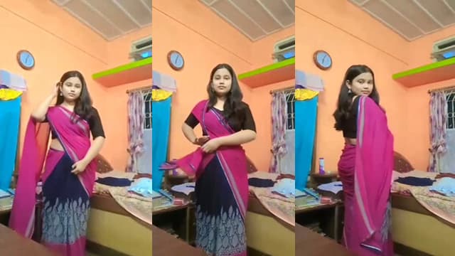 Cute Saree Girl – Shy Boobs Show Blouse Remove