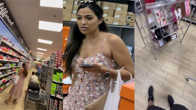 Bhabhi On Shoe Store & Market Upskirt Secretly mms
